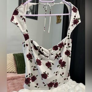 Garage Dynamite Talina Square Neck Top White Rose